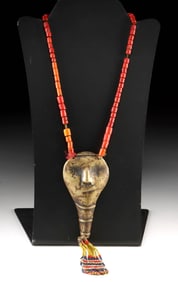 Naga Headhunter Trophy Brass Pendant & Beaded Necklace