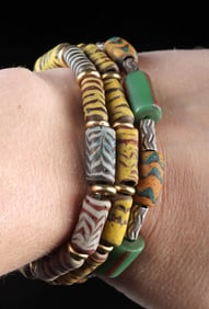 Three African Mavered Glass Trade Bead Bracelets