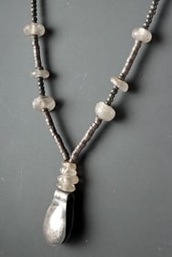 Nazca Silver Tweezer Pendant Necklace w/ Quartz Beads