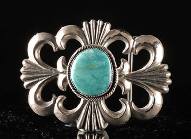 Navajo Sterling Silver & Turquoise Belt Buckle by WBH