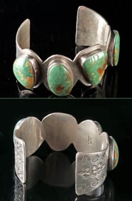 Navajo Silver & Turquoise Bracelet by C. Chama