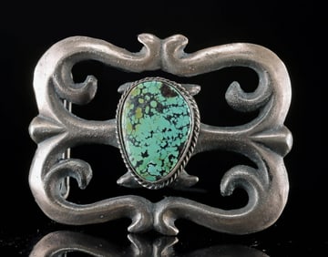 Navajo Silver & Turquoise Buckle by Eugene S. Mitchell