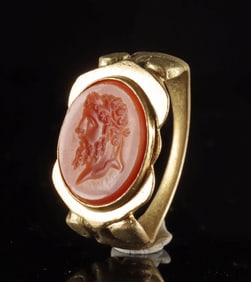 Neoclassical Gold Ring w/ Jasper Intaglio of Emperor