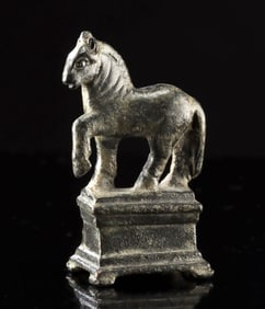 Roman Bronze Statuette - Prancing Horse on Plinth