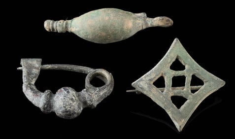 3 Roman Bronze Fibulae - Bow & Plate Brooches
