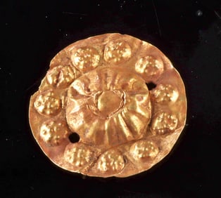 Assyrian Gold Shield Applique Fitting w/ Rosette Design