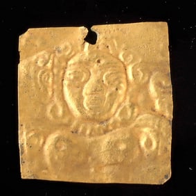 Ancient Eurasian Gold-Copper Plaque Stylized Deity