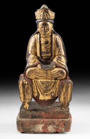 19th C. Chinese Qing Gilt Wood Seated Guanyin
