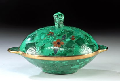 Chinese Qing Malachite Enamel Lidded Vessel