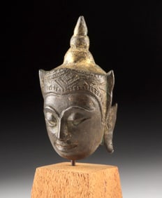 Miniature 19th C. Thai Gilt Bronze Buddha Head