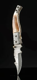 Alaskan Mammoth Tusk Handled Folding Knife w/ Sheath