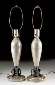 Pair of WWII Nickel Mortar Shell Lamps, Functional!