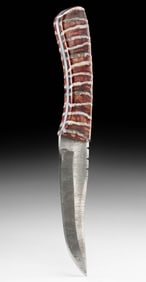 Damascus Steel Knife w/ Fossilized Mammoth Molar Handle