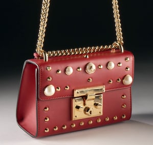 Gucci Padlock Studded Shoulder Bag Red Leather