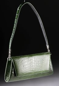 Viet Thanh Glossy Emerald Green Crocodile Shoulder Bag