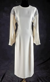Louis Vuitton Sculptural Ivory Crepe Gown, Sequins