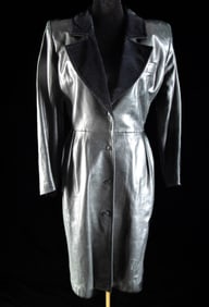 YSL Rive Gauche Black Leather Coat, Velvet Lapels