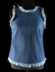 Louis Vuitton Fringed Denim Sleeveless Top, Size 36