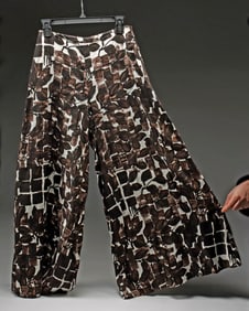 Brioni Printed Linen Wide-Leg Trousers