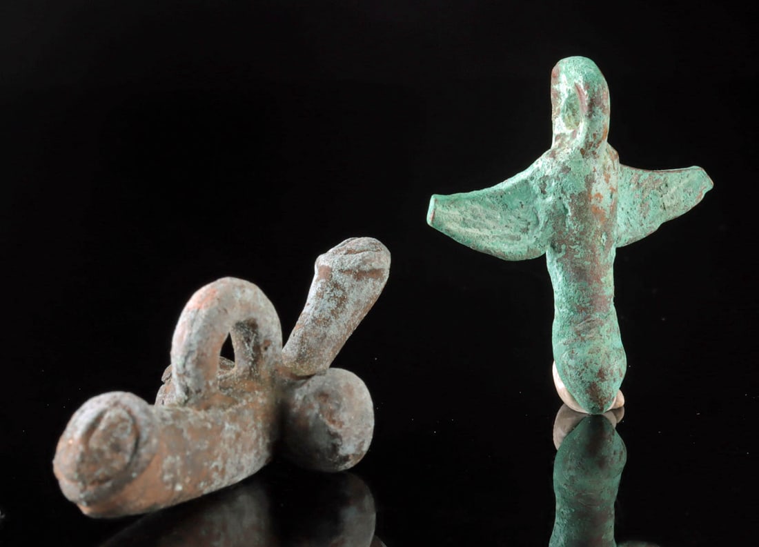 Two Roman Bronze Fascina Amulets - Phallic Forms (1 of 2)