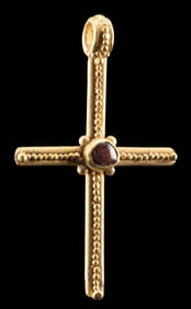 Byzantine Gold Cross Pendant w/ Garnet Inlay - 20K+