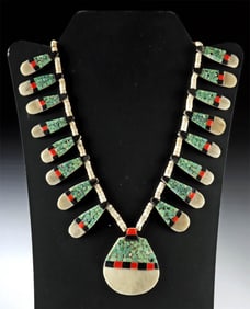 1930s Santo Domingo Bone & Turquoise Mosaic Necklace