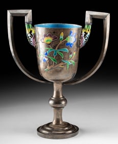 Early 20th C. Chinese Sterling Silver & Enameled Cup