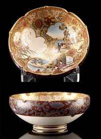 Japanese 1900s Meiji Gilt Satsuma Bowl Ryuzan Mark