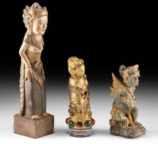 Bali Brass Kris Handle of Demon + Wood Figure & Garuda