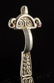 Early Medieval Gilt Silver Fibula - Garnet Inlays
