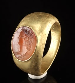 Roman Gold Ring w/ Carnelian Intaglio of Alexander