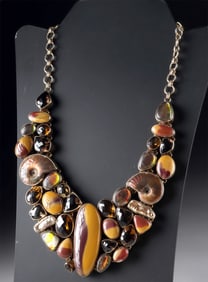 Gilt-Silver Statement Necklace, Ammolite & Gemstones
