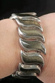 1950s Taxco Felipe Martinez Silver & Obsidian Bracelet