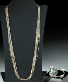Navajo Liquid Silver Necklace & Mexican Cuff Bracelet