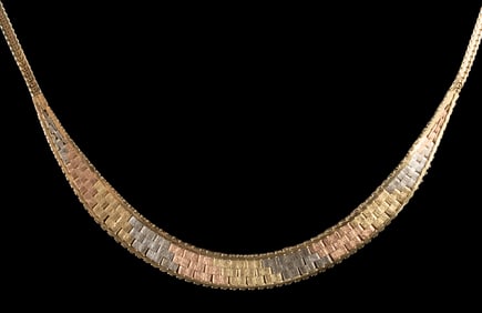 14K Tri-Tone Necklace in Yellow, White & Rose Gold