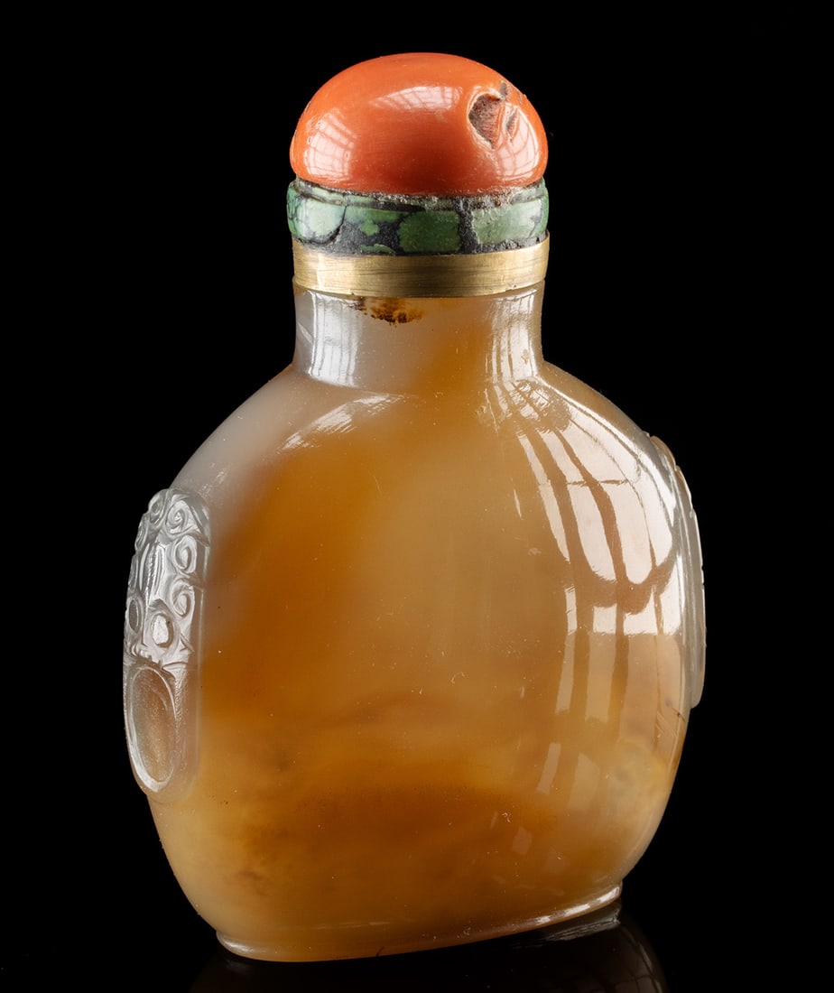 Lovely Chinese Qing Agate Snuff Jar, Coral & Turquoise (1 of 3)