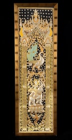 Framed Kalaga Beaded Tapestry, Peacock & Elephant Rider