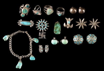 Navajo Sterling Silver Turquoise, Rings, Earrings, Pins