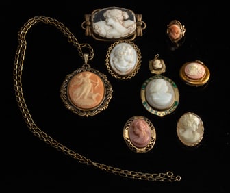 Vintage European Cameo Jewelry Collection - 9 Pieces