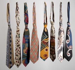Eight Vintage Silk Men's Patterned Ties, Gucci & Boss