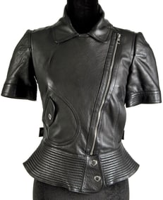 Louis Vuitton Black Lambskin Jacket, Peplum Hem