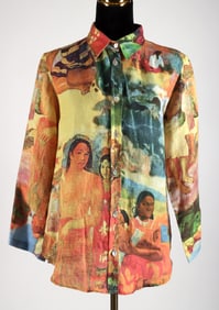 Pepitos Italian Art-Print Linen Shirt, Gauguin Motif