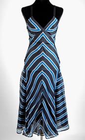 Fendi Silk Chevron Midi Dress, Deep-V Bodice