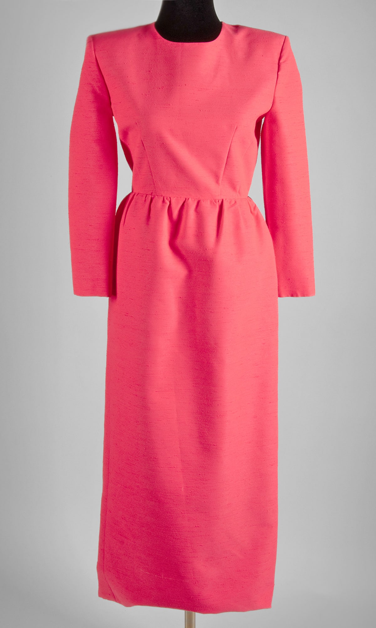 Gucci Alessandro Michele Dupioni Silk Midi Sheath Dress: Western Europe, Italy, ca. 2023 CE. A dress like this enters the room with the cool assurance of a single bold stroke on a fresh canvas, its clean lines and vivid hue speaking in one elegant voice. Th
