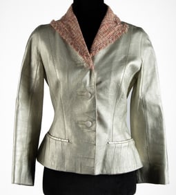 Louis Vuitton Metallic Lambskin Jacket, Tweed Collar