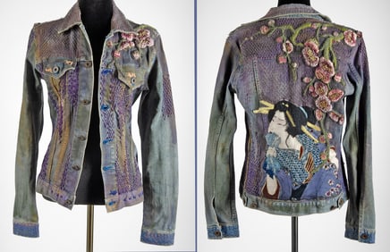 Hulos Prive Hand-Embroidered Denim Jacket Geisha Motif