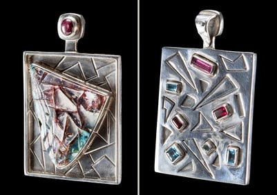 Modernist Silver Gemstone Pendant, Portrait of Picasso