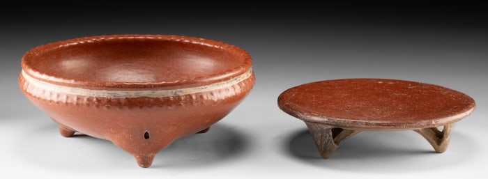 Two Chupicuaro Pottery Tripod Dishes - Bowl & Plate