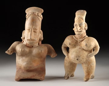 Two Jalisco Pottery Nude Pregnant Female Figures