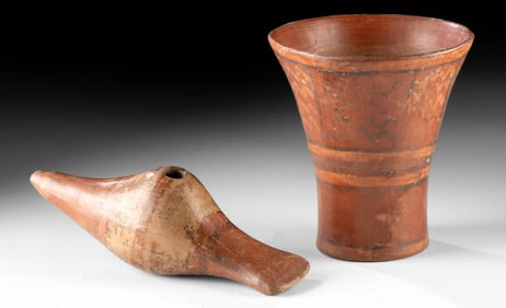 Tiahuanaco Polychrome Kero & Narino Shell Ocarina